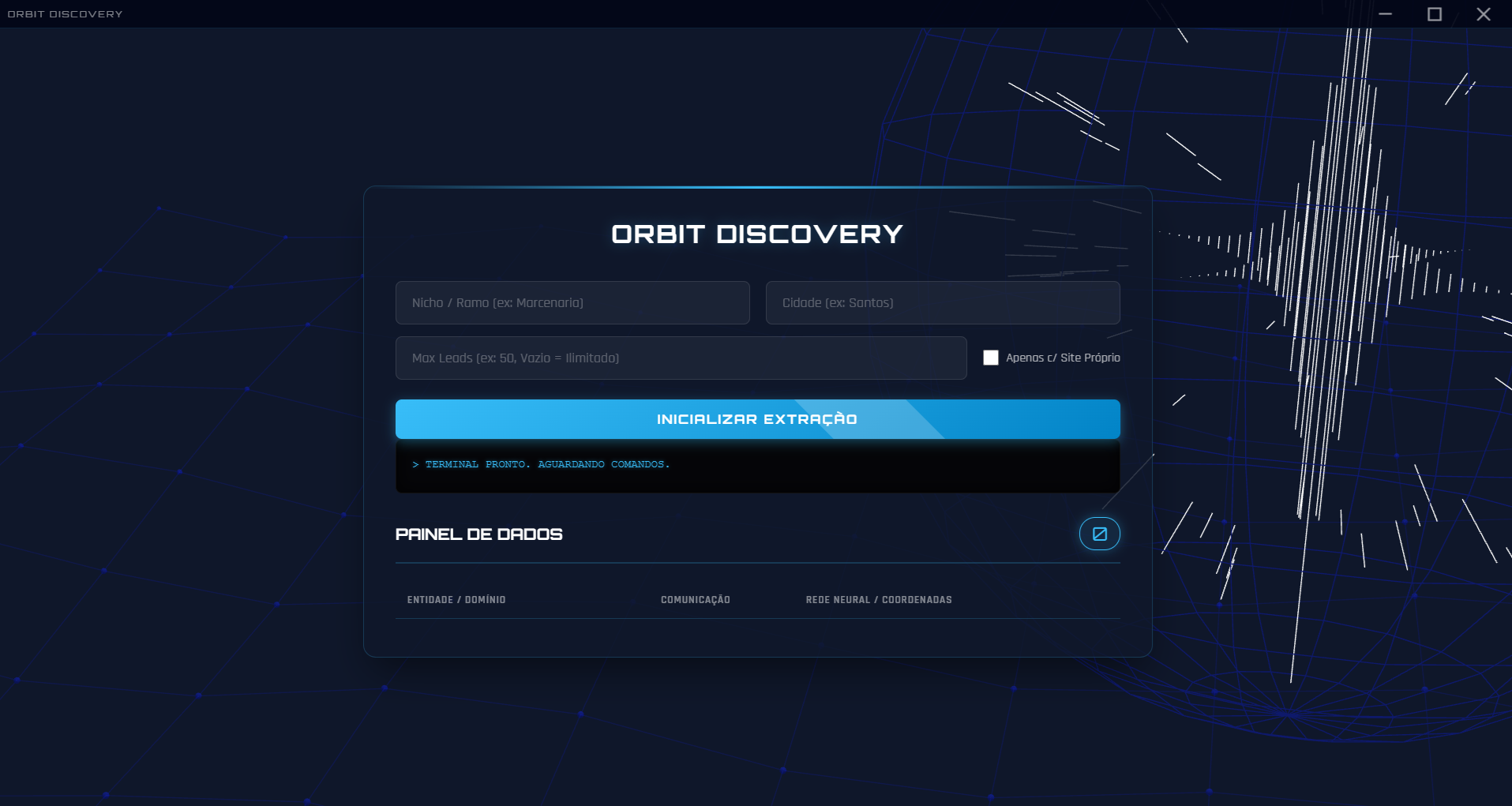 Interface do Orbit Discovery